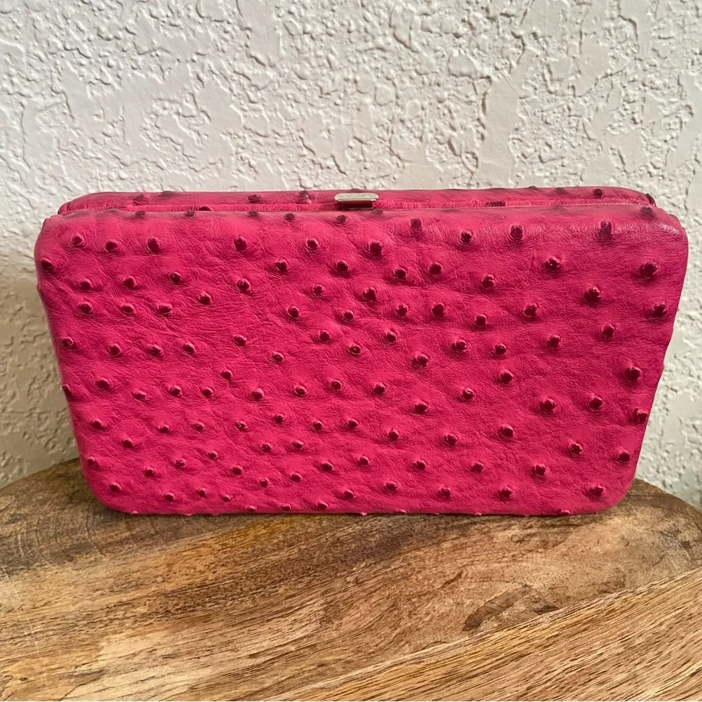 Faux Leather Hot Pink Large Clamshell Wallet - Picture 1 of 7